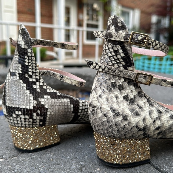 Kate Spade Made in Italy Snakeskin Leather Glitter Heels Ankle Strap Pumps - 9.5 - Picture 4 of 16